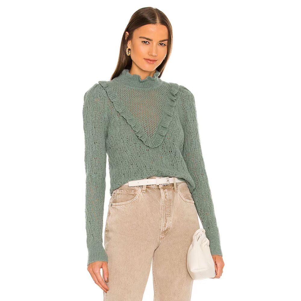 Veronica Beard Sorina Ruffled Sweater in Sage size large alpaca wool blend